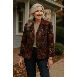 Chico’s Bohemian Paisley Velvet Jacket Women’s 2 Large Jeweled Floral Fall Coat